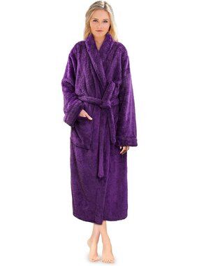 〽️Women's Bathrobe Purple Fleece Luxury Soft Warm Fluffy Sherpa Shaggy Robes